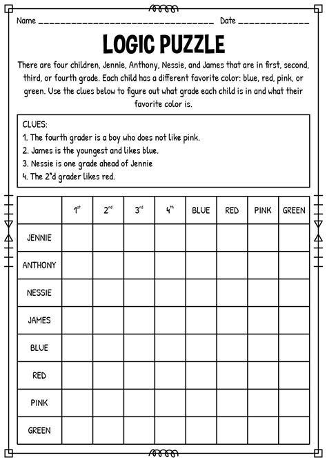 Printable Logic Puzzles With Answers