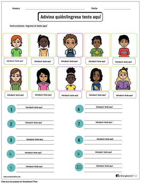 Hojas de personaje del juego Adivina quién Storyboard