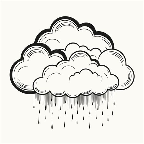 Premium Vector | A black and white drawing of a cloud with rain drops on it