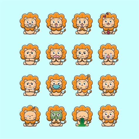 Cute lion emoticon bundle | Premium Vector