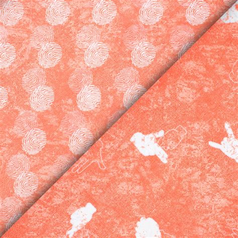 Coral Peach And White Quirky Pattern Digital Print Crepe Silk Fabric ...