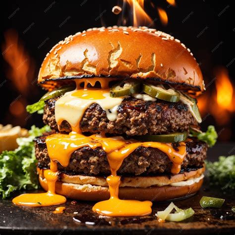 Premium AI Image | A juicy flame grilled burger with melted cheese ...
