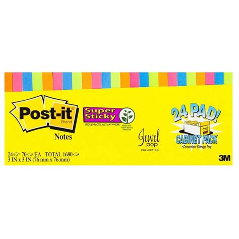 POST IT NOTE 3M 76mm x 76mm ASST COLOURS (CABINET PACK 24) - Boss Packaging