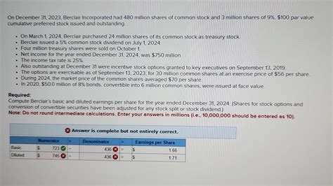 Solved On December 31, 2023, Berclair Incorporated had 480 | Chegg.com