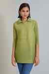 Buy Green 100% Polyester Spread Collar Celia Pleated Top For Women by ...