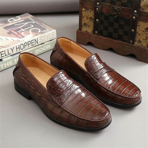 Brown Croc Print Leather Benna Penny Loafers – Costoso Italiano