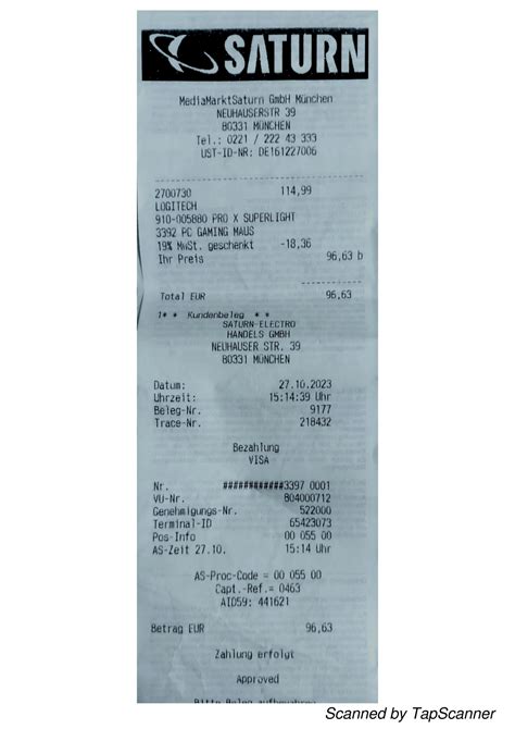 Invoice - STFU - SATURN MediaMarktSaturn GmbH München NEUHAUSERSTR 39 ...