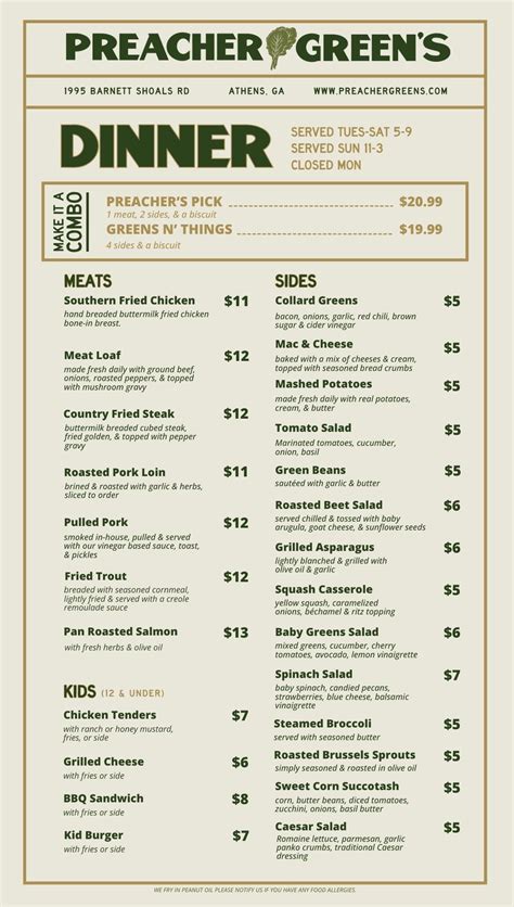Menu — Preacher Greens