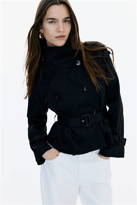 Women's Black Short Twill Trench Coat | H&M CA