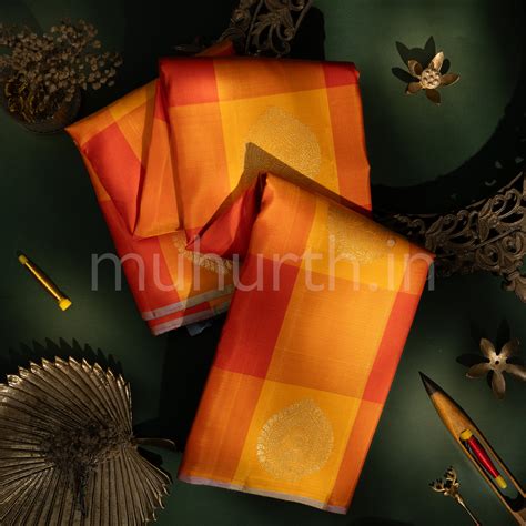Mango Yellow Pure Kanjivaram Silk Saree with Red – Muhurth