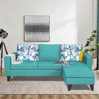 Adorn India Hallton L Shape 4 Seater Sofa Set Digital Print (Aqua Blue ...