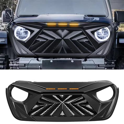 SEVENS DESIGN Front Grill Compatible with 2018-2023 Jeep Wrangler JL & Gladiator JT, Matte Black ...