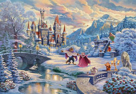 Thomas Kinkade Disney Beauty And The Beast's Winter Enchantment Giclee ...