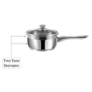 Buy Vinod Stainless Steel Two Tone Saucepan with Glass Lid - 16 cm ...