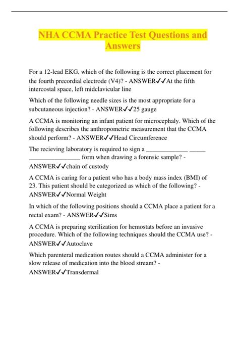 NHA CCMA Practice Test Questions and Answers - NHA CCMA - Stuvia US