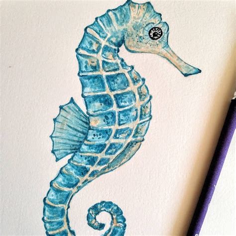 Blue Seahorse Watercolor Art