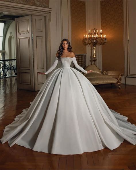 Satin Ball Gown Wedding Dresses With Sleeves