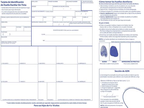 Spanish Instructions ID Card - National Child Identification Program