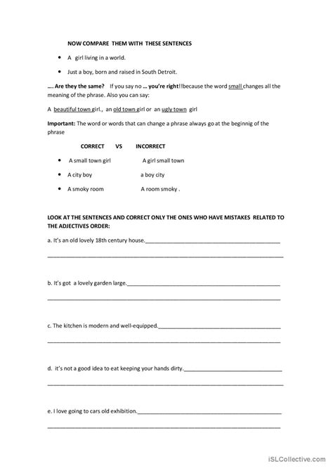 Image result for Printable Adjective Order Worksheet