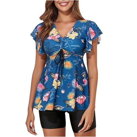 RQYYD Women's Tankini Swimsuits Ruffled Flowy Tankini Tops with Boy ...