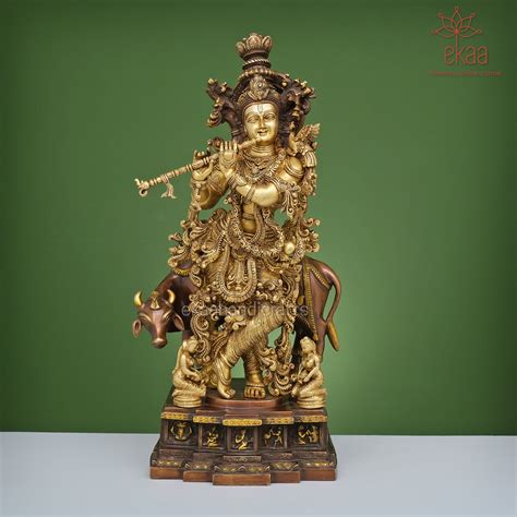 28" Lord Krishna with Cow in Brass – Ekaa Handicrafts