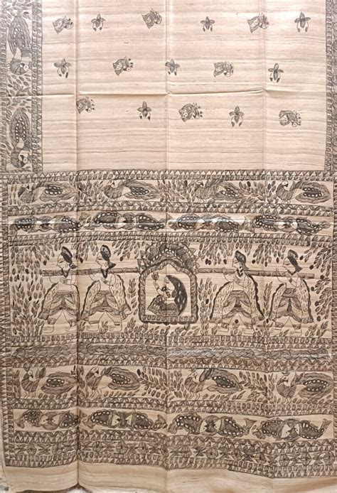 Woven Balaram Saha Canvas: The Black & Beige Madhubani Painting Tussar ...
