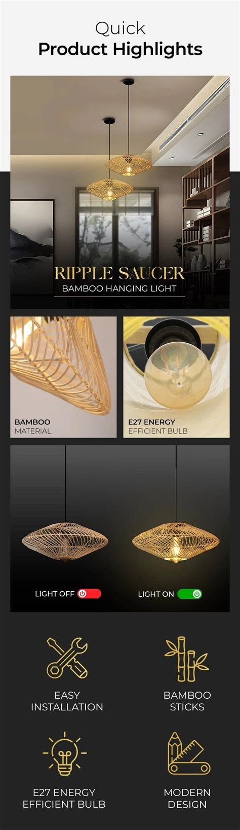 Ripple Saucer Bamboo Hanging Light | Premium Handcrafted Design ...