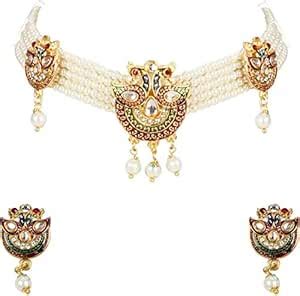 Buy Sanjog Traditional Multi-Color White Drop Pearls Rajputi Choker ...
