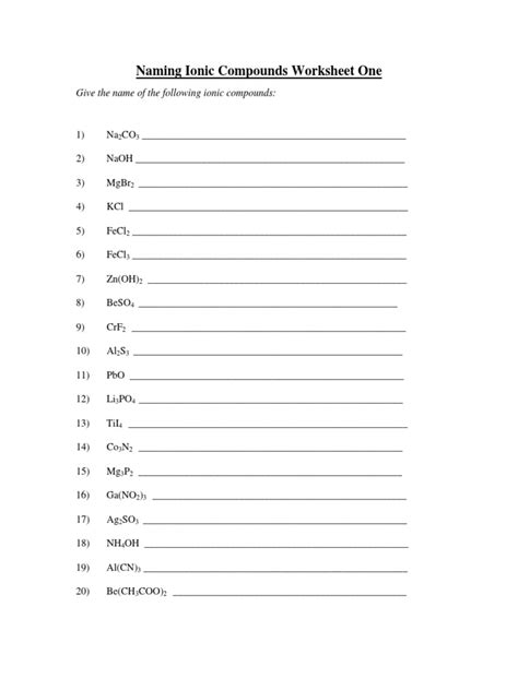 Image result for Binary Ionic Compounds Worksheet