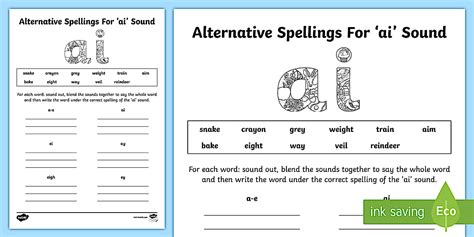 Alternative Spelling For ai Sound Worksheet / Worksheet - Alternative ...