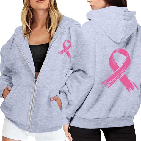 Breast Cancer Awareness Hoodies for Women 2025 Zip Up Long Sleeve ...