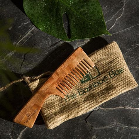 Neem Wood Comb India: Detangling Comb with Handle – The Bamboo Bae