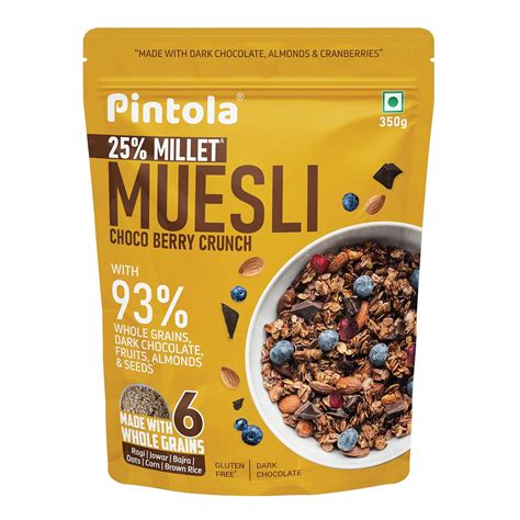 Pintola Dark Chocolate & Cranberry Muesli with 25% Millet & 60% ...