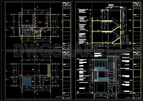Autocad Drawings Of 3-Story Modern House 7m x9m For Download - Free Cad ...