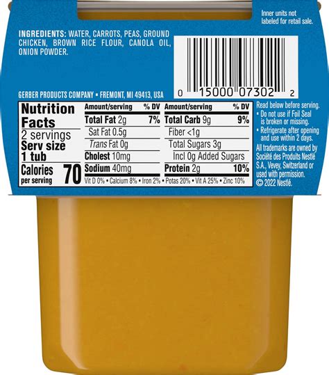 Gerber Stage 2 Baby Food, Vegetable Chicken Dinner Puree, 4 oz Tubs (2 ...
