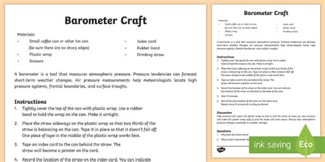 Make Your Own Barometer Craft (teacher made) - Twinkl