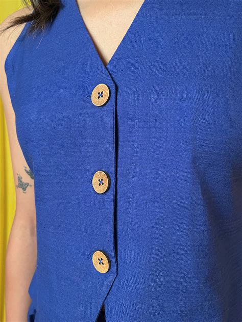 Buy Handwoven Cobalt Blue Vest and Long Skirt for Women Online at Naava