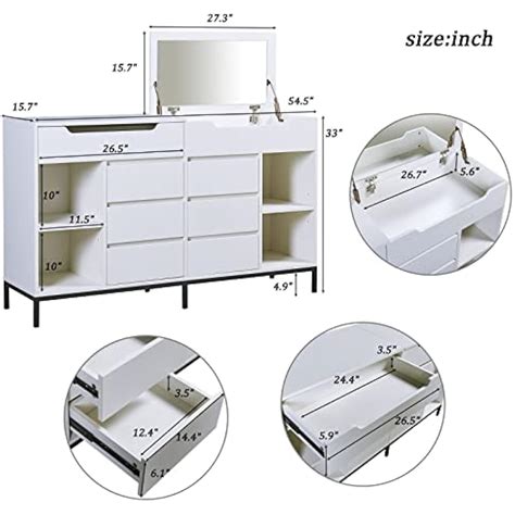 FRITHJILL White Dresser with Flip Top Mirror, 7 - | Ubuy India