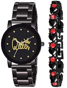 ZUPERIA Queen Black Chain Prism Glass Watch and Red Dot Black Bracelet ...
