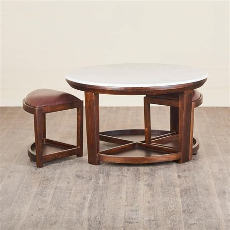 Buy Apollo Marble Top Coffee Table with Stools - Brown from Home Centre ...