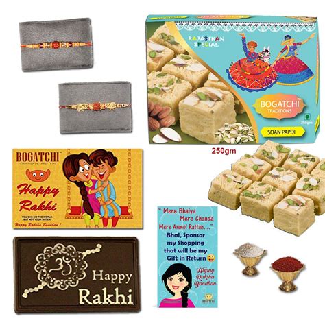 BOGATCHI Rakhi Combo with Sweets, Cultural Soan Papdi 250g, Free Happy ...
