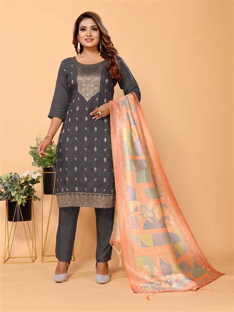 Grey Ethnic Motifs Woven Design Viscose Kurta Set with Dupatta – Shree ...