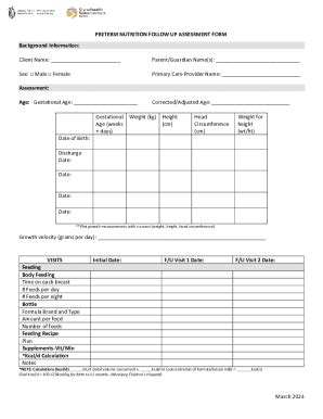 Fillable Online preterm nutrition follow up assessment form Fax Email ...