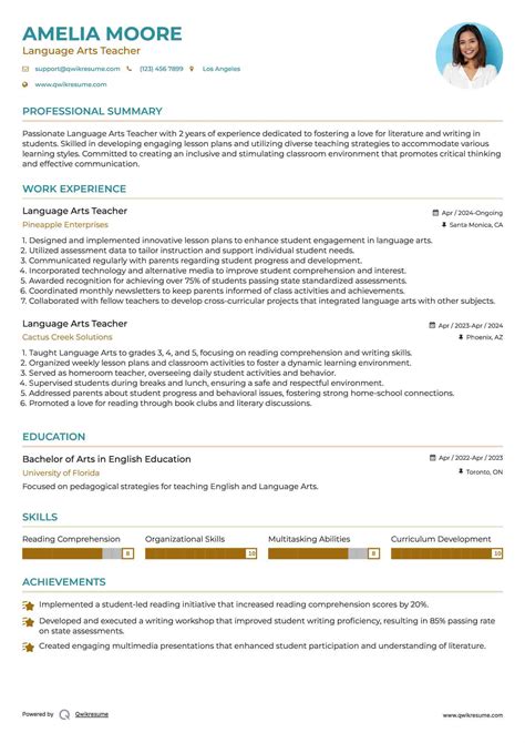 10+ Language Arts Teacher Resume Samples & Templates for 2025