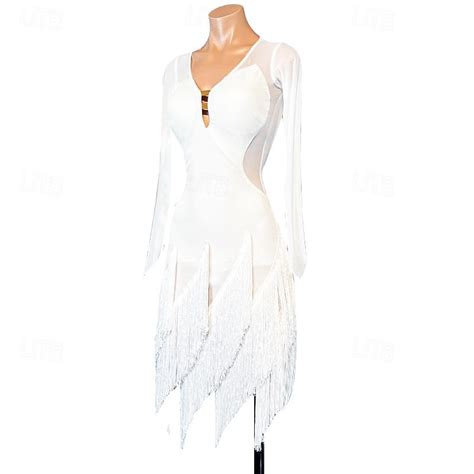 Latin Dance Dress Tassel Women's Performance Training Long Sleeve High ...