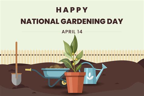 National gardening day on April 14th with gardening tools and plants ...