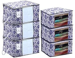 Kuber Industries Flower Printed Non Woven 3 Pieces Saree Cover and 3 ...