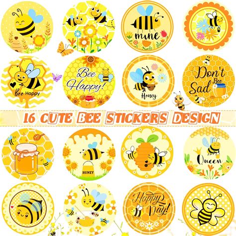 Buy 2 Rolls 1000 Pieces Honey Bee Stickers Roll Cute Yellow Bumble Bee ...