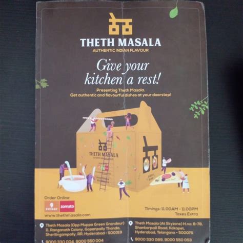 Menu at Theth Masala Restaurant, Hyderabad
