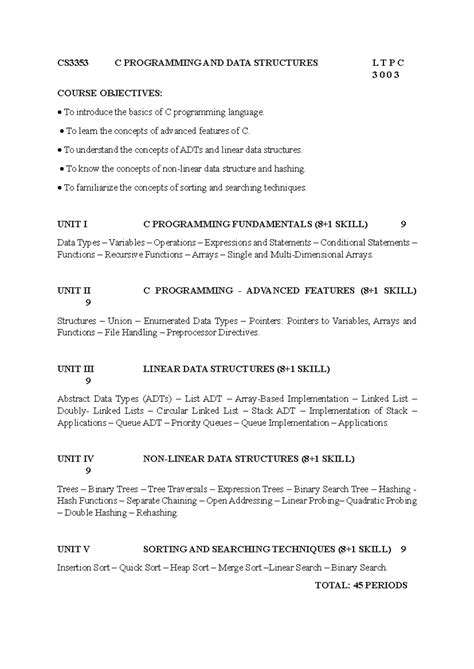 CS3353 C Programming AND DATA Structures Syllabus - CS3353 C ...